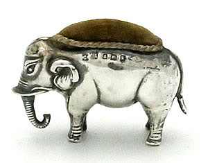 English antique silver elephant pin cushion